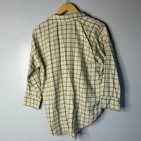 Madewell Plaid Flannel Long Sleeve Pajama Set Women’s Small Cream Lounge Cozy - Picture 10 of 15